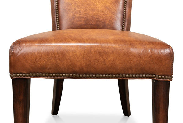 Sarreid Broderick Dining Chair - Luxurious Carter Brown Top Grain Leather With Rubberwood & Iron Frame Brown  40925