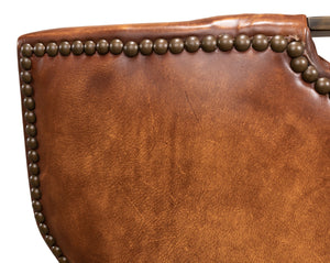 Sarreid Broderick Dining Chair - Luxurious Carter Brown Top Grain Leather With Rubberwood & Iron Frame Brown  40925