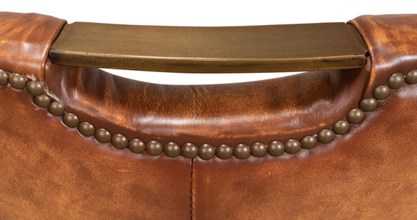 Sarreid Broderick Dining Chair - Luxurious Carter Brown Top Grain Leather With Rubberwood & Iron Frame Brown  40925