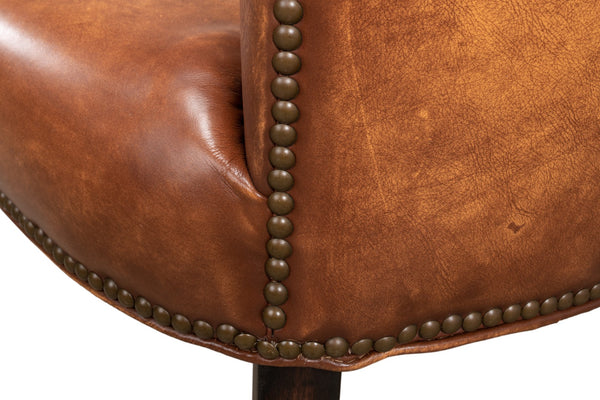 Sarreid Broderick Dining Chair - Luxurious Carter Brown Top Grain Leather With Rubberwood & Iron Frame Brown  40925