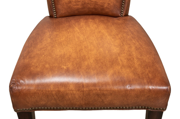 Sarreid Broderick Dining Chair - Luxurious Carter Brown Top Grain Leather With Rubberwood & Iron Frame Brown  40925