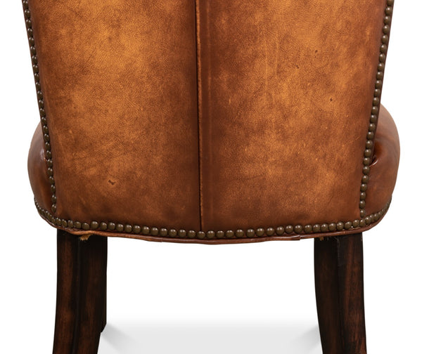 Sarreid Broderick Dining Chair - Luxurious Carter Brown Top Grain Leather With Rubberwood & Iron Frame Brown  40925