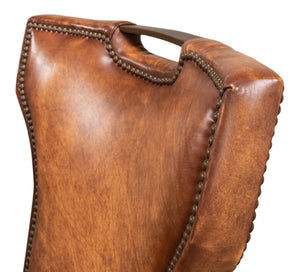 Sarreid Broderick Dining Chair - Luxurious Carter Brown Top Grain Leather With Rubberwood & Iron Frame Brown  40925