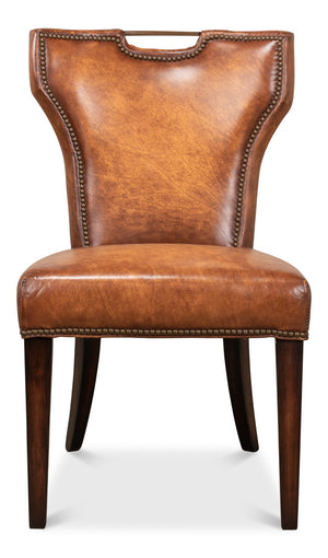 Sarreid Broderick Dining Chair - Luxurious Carter Brown Top Grain Leather With Rubberwood & Iron Frame Brown  40925