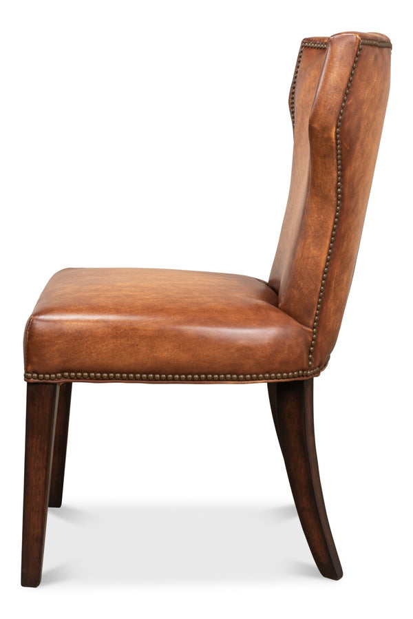 Sarreid Broderick Dining Chair - Luxurious Carter Brown Top Grain Leather With Rubberwood & Iron Frame Brown  40925