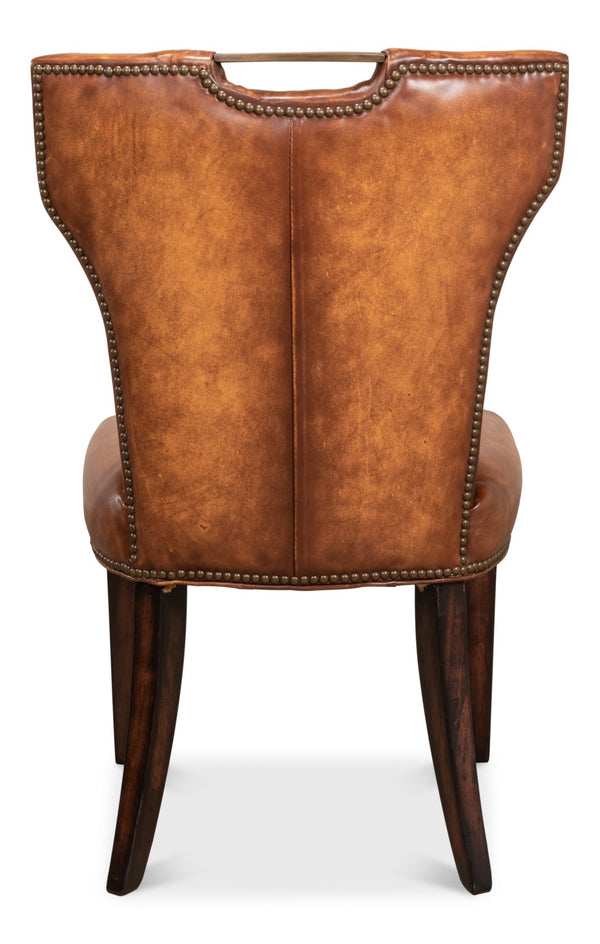 Sarreid Broderick Dining Chair - Luxurious Carter Brown Top Grain Leather With Rubberwood & Iron Frame Brown  40925