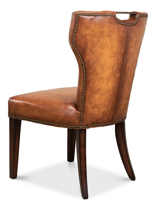 Sarreid Broderick Dining Chair - Luxurious Carter Brown Top Grain Leather With Rubberwood & Iron Frame Brown  40925