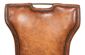 Sarreid Broderick Dining Chair - Luxurious Carter Brown Top Grain Leather With Rubberwood & Iron Frame Brown  40925