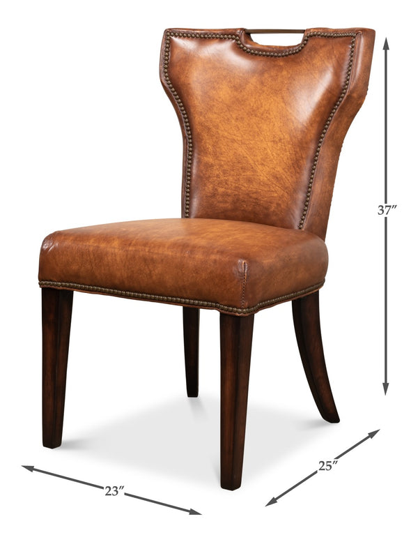 Sarreid Broderick Dining Chair - Luxurious Carter Brown Top Grain Leather With Rubberwood & Iron Frame Brown  40925