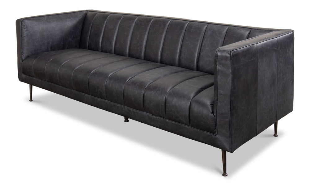 Sarreid Lexington Sofa In Nottinghill Grey Leather - Luxurious Top Grain Cowhide With Sleek Metal Accents Grey  40926