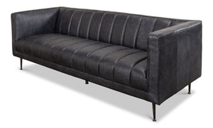 Sarreid Lexington Sofa In Nottinghill Grey Leather - Luxurious Top Grain Cowhide With Sleek Metal Accents Grey  40926
