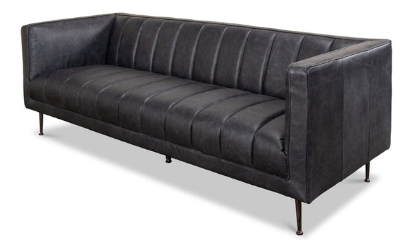 Sarreid Lexington Sofa In Nottinghill Grey Leather - Luxurious Top Grain Cowhide With Sleek Metal Accents Grey  40926