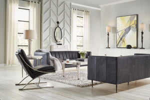 Sarreid Lexington Sofa In Nottinghill Grey Leather - Luxurious Top Grain Cowhide With Sleek Metal Accents Grey  40926