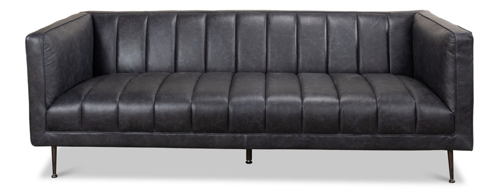 Sarreid Lexington Sofa In Nottinghill Grey Leather - Luxurious Top Grain Cowhide With Sleek Metal Accents Grey  40926