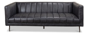 Sarreid Lexington Sofa In Nottinghill Grey Leather - Luxurious Top Grain Cowhide With Sleek Metal Accents Grey  40926