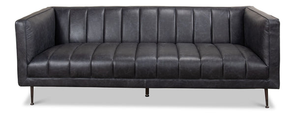 Sarreid Lexington Sofa In Nottinghill Grey Leather - Luxurious Top Grain Cowhide With Sleek Metal Accents Grey  40926