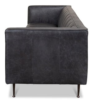Sarreid Lexington Sofa In Nottinghill Grey Leather - Luxurious Top Grain Cowhide With Sleek Metal Accents Grey  40926