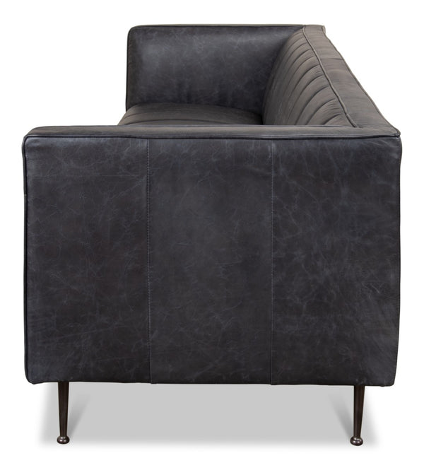 Sarreid Lexington Sofa In Nottinghill Grey Leather - Luxurious Top Grain Cowhide With Sleek Metal Accents Grey  40926