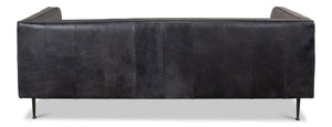 Sarreid Lexington Sofa In Nottinghill Grey Leather - Luxurious Top Grain Cowhide With Sleek Metal Accents Grey  40926