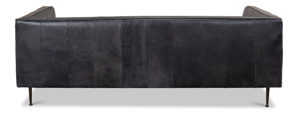 Sarreid Lexington Sofa In Nottinghill Grey Leather - Luxurious Top Grain Cowhide With Sleek Metal Accents Grey  40926
