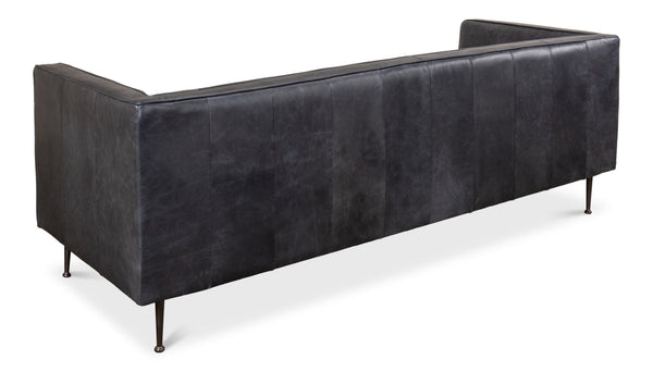 Sarreid Lexington Sofa In Nottinghill Grey Leather - Luxurious Top Grain Cowhide With Sleek Metal Accents Grey  40926