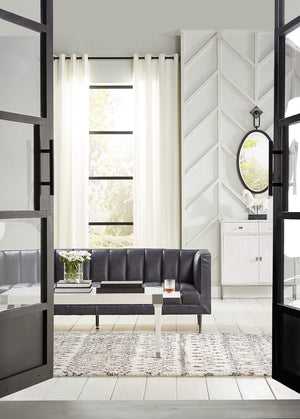 Sarreid Lexington Sofa In Nottinghill Grey Leather - Luxurious Top Grain Cowhide With Sleek Metal Accents Grey  40926