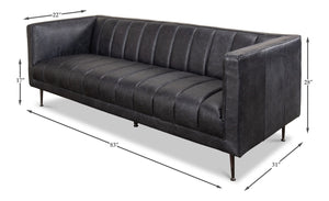 Sarreid Lexington Sofa In Nottinghill Grey Leather - Luxurious Top Grain Cowhide With Sleek Metal Accents Grey  40926