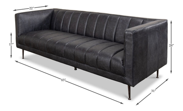 Sarreid Lexington Sofa In Nottinghill Grey Leather - Luxurious Top Grain Cowhide With Sleek Metal Accents Grey  40926