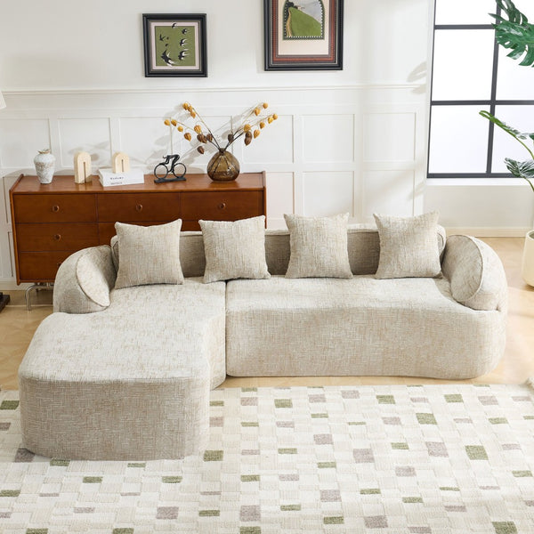 English Elm Beige Chenille L-shaped Sectional Sofa with Chaise Deep Seating and Curved Armrests Light Khaki W3612S00029