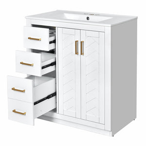 English Elm 60'' Bathroom Vanity Set With Soft-Close Drawers, Elegant Ceramic Sink & Ample Storage Space N710SS00002K