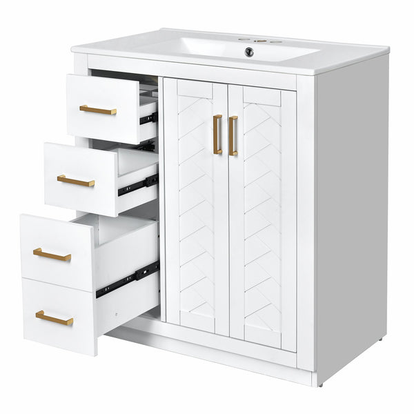 English Elm 60'' Bathroom Vanity Set With Soft-Close Drawers, Elegant Ceramic Sink & Ample Storage Space N710SS00002K
