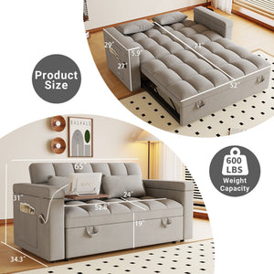 English Elm 65-inch Velvet Convertible Sleeper Sofa with Usb Port Storage Armrests Adjustable Back Light Gray W2564S00116