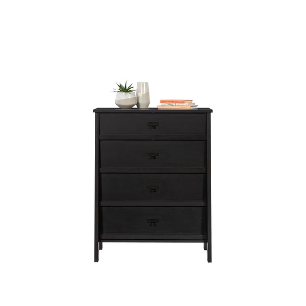English Elm 4-Drawer Chest In Sleek Black Finish - Modern Farmhouse Storage Solution With Smooth Functionality B356P367864
