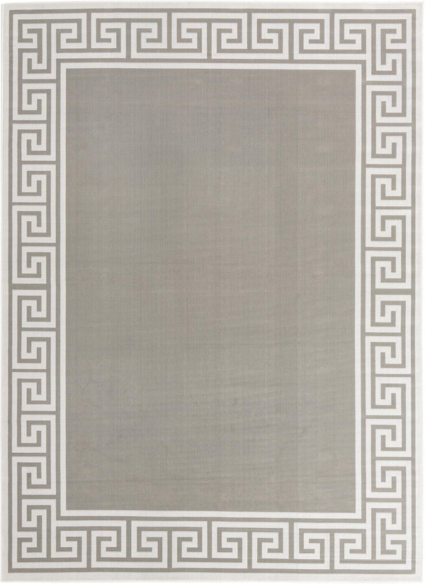Unique Loom Outdoor Coastal Caye Machine Made Border Rug Gray, Ivory 9' 0" x 12' 2"