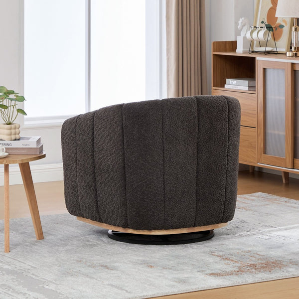 English Elm 31.89 Inch Chenille Tufted Swivel Barrel Armchair Pumpkin Sculpted Design for Living Rooms Charcoal W3098P397228