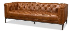 Sarreid Cube Sofa - Luxurious Cuba Brown Leather, Top Grain Cowhide, And Sleek Metal Design For Elegance Brown  40940