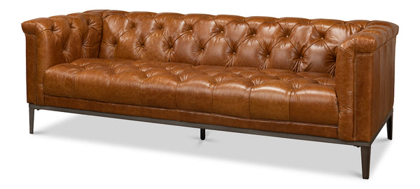 Sarreid Cube Sofa - Luxurious Cuba Brown Leather, Top Grain Cowhide, And Sleek Metal Design For Elegance Brown  40940
