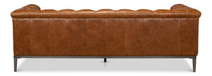 Sarreid Cube Sofa - Luxurious Cuba Brown Leather, Top Grain Cowhide, And Sleek Metal Design For Elegance Brown  40940