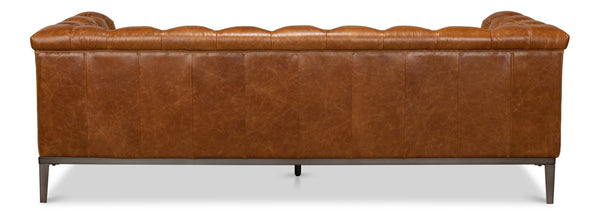 Sarreid Cube Sofa - Luxurious Cuba Brown Leather, Top Grain Cowhide, And Sleek Metal Design For Elegance Brown  40940