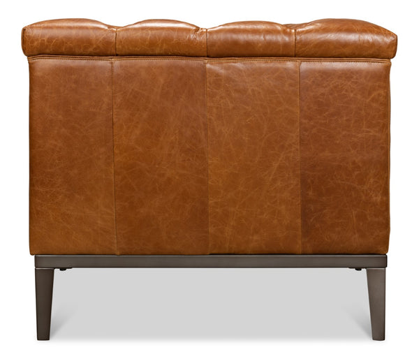 Sarreid Cube Sofa - Luxurious Cuba Brown Leather, Top Grain Cowhide, And Sleek Metal Design For Elegance Brown  40940