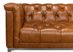 Sarreid Cube Sofa - Luxurious Cuba Brown Leather, Top Grain Cowhide, And Sleek Metal Design For Elegance Brown  40940