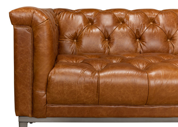 Sarreid Cube Sofa - Luxurious Cuba Brown Leather, Top Grain Cowhide, And Sleek Metal Design For Elegance Brown  40940