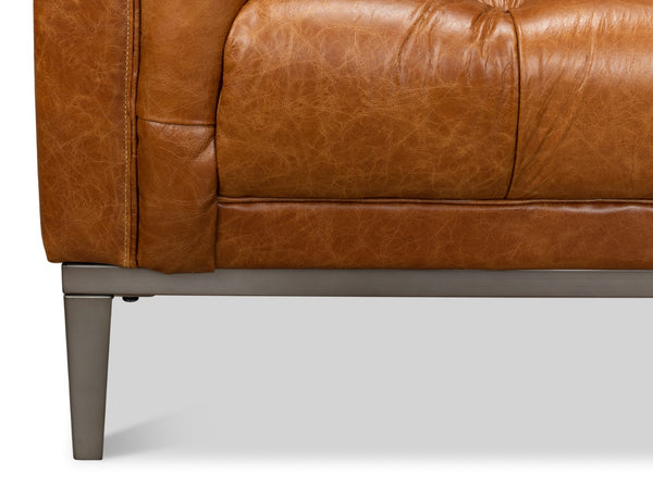 Sarreid Cube Sofa - Luxurious Cuba Brown Leather, Top Grain Cowhide, And Sleek Metal Design For Elegance Brown  40940