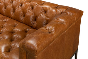 Sarreid Cube Sofa - Luxurious Cuba Brown Leather, Top Grain Cowhide, And Sleek Metal Design For Elegance Brown  40940