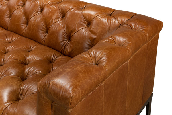 Sarreid Cube Sofa - Luxurious Cuba Brown Leather, Top Grain Cowhide, And Sleek Metal Design For Elegance Brown  40940