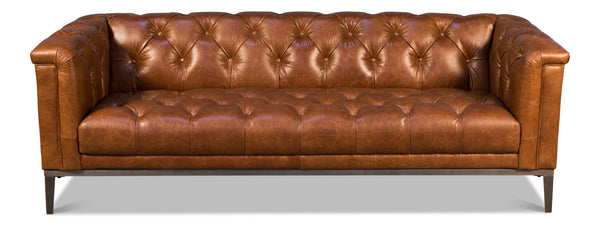 Sarreid Cube Sofa - Luxurious Cuba Brown Leather, Top Grain Cowhide, And Sleek Metal Design For Elegance Brown  40940