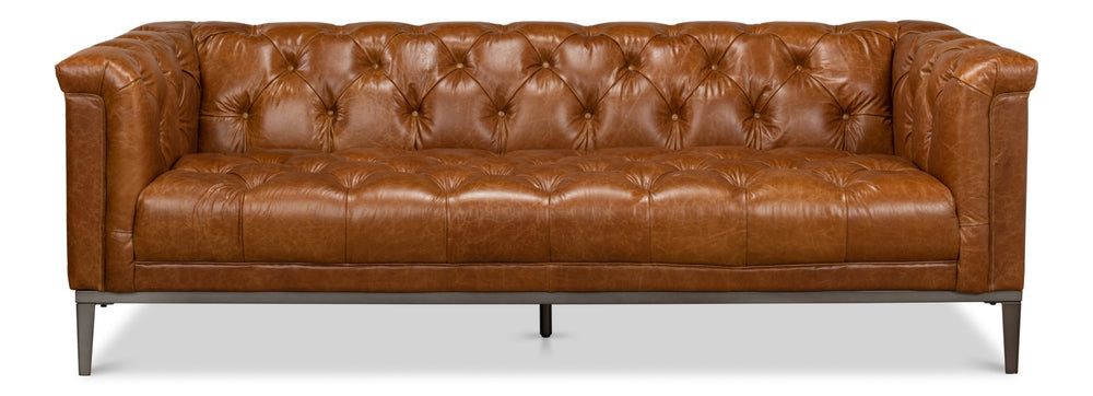Sarreid Cube Sofa - Luxurious Cuba Brown Leather, Top Grain Cowhide, And Sleek Metal Design For Elegance Brown  40940