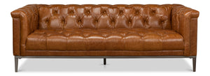 Sarreid Cube Sofa - Luxurious Cuba Brown Leather, Top Grain Cowhide, And Sleek Metal Design For Elegance Brown  40940