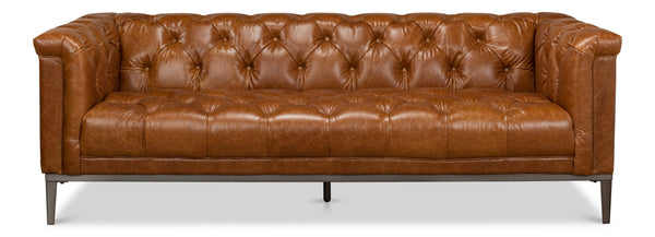 Sarreid Cube Sofa - Luxurious Cuba Brown Leather, Top Grain Cowhide, And Sleek Metal Design For Elegance Brown  40940