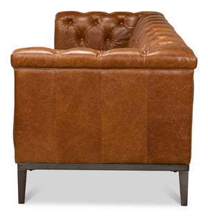 Sarreid Cube Sofa - Luxurious Cuba Brown Leather, Top Grain Cowhide, And Sleek Metal Design For Elegance Brown  40940